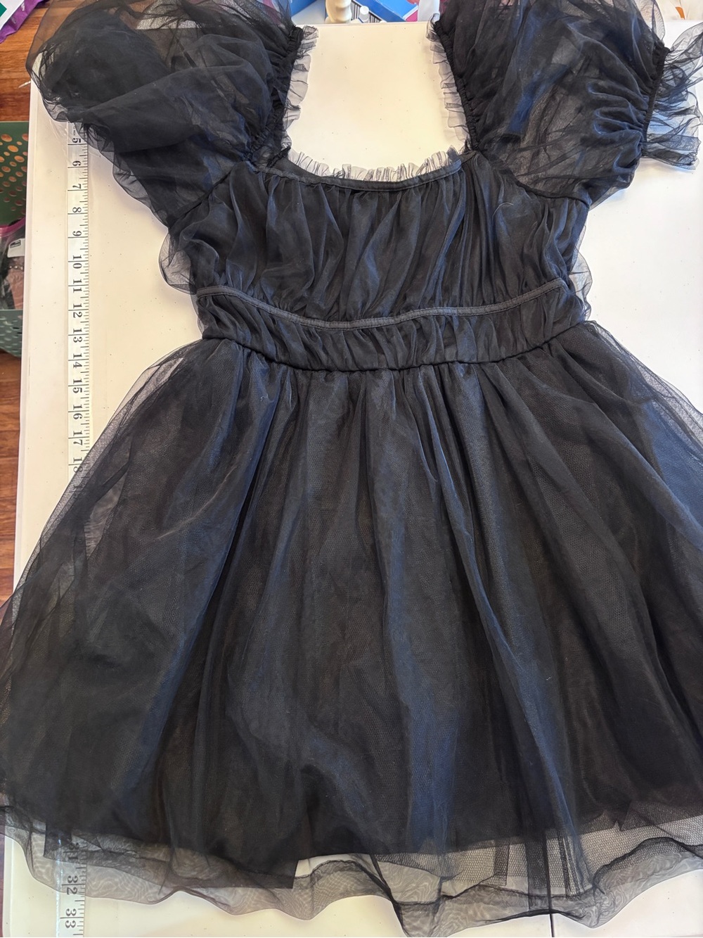 Whimsigoth Babydoll Fairy Grunge Mini Dress Puff Sleeve Size Medium Black Sheer - Picture 5 of 6